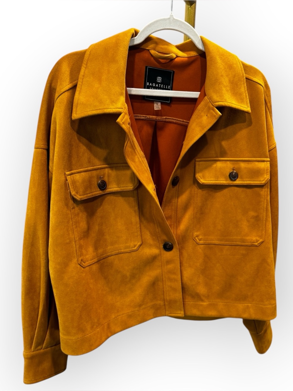 Bagatelle Collection Mustard Faux Suede Oversized Utility Shacket Jacket